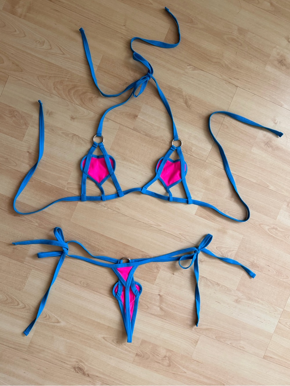 Blue & Pink Heart Micro Bikini Set - Picture 4 of 7